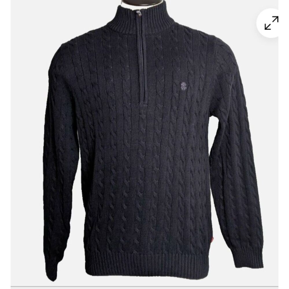 Izod Men’s Black Cable Knit 1/4 Zip Cotton Sweater - Size Medium - New